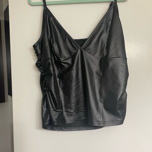 Cider Black Faux Leather Cami with Side Ruching
